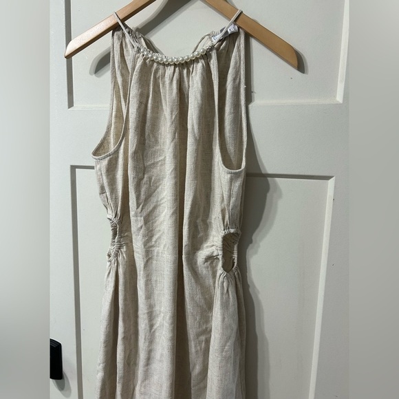 Lucy Paris Pearl Embellished Halter Dress With Side Cut Outs Linen blend maxi - Picture 4 of 10